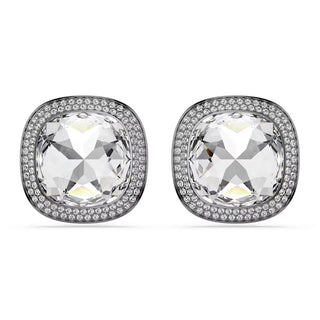 Swarovski Una Angelic clip earrings, Cushion cut, White, Ruthenium plated 5751325