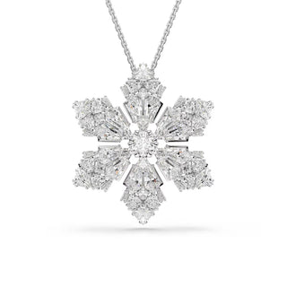 Swarovski Idyllia pendant and brooch, Mixed cuts, Snowflake, White, Rhodium plated 5754685