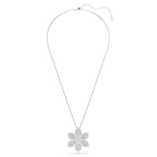 Swarovski Idyllia pendant and brooch, Mixed cuts, Snowflake, White, Rhodium plated 5754685