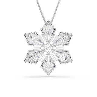 Swarovski Idyllia pendant and brooch, Mixed cuts, Snowflake, White, Rhodium plated 5754685