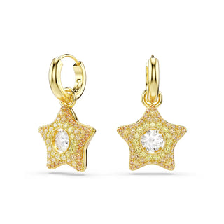 Swarovski Sublima drop earrings, Round cut, Star, Multicolored, 18K gold finish 5755274