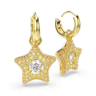 Swarovski Sublima drop earrings, Round cut, Star, Multicolored, 18K gold finish 5755274