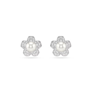 Ariana Grande x Swarovski stud earrings, Round cut, Flower, White, Rhodium plated 5756098