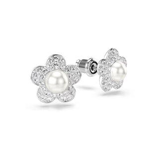 Ariana Grande x Swarovski stud earrings, Round cut, Flower, White, Rhodium plated 5756098