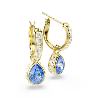 Swarovski Chroma drop earrings, Pear cut, Blue, 18K gold finish 5757815