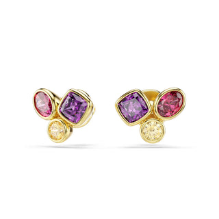 Swarovski Imber stud earrings, Mixed cuts, Multicolored, 18K gold finish 5760019