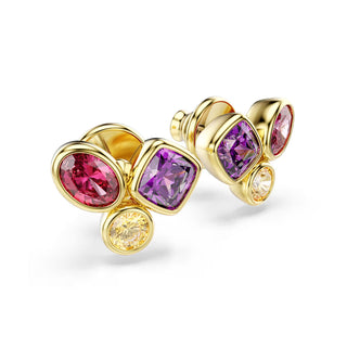 Swarovski Imber stud earrings, Mixed cuts, Multicolored, 18K gold finish 5760019