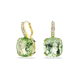 Swarovski Millenia drop earrings, Cushion cut, Green, 18K gold finish 5764822