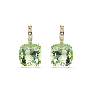 Swarovski Millenia drop earrings, Cushion cut, Green, 18K gold finish 5764822