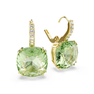 Swarovski Millenia drop earrings, Cushion cut, Green, 18K gold finish 5764822
