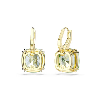 Swarovski Millenia drop earrings, Cushion cut, Green, 18K gold finish 5764822