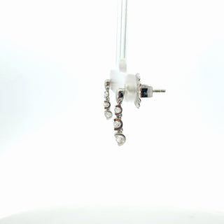 Sterling Silver Lab Grown Diamond 3-Diamond Half-Moon Drop Earrings