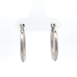 10K White Gold 2mm Tube  Hoop Earrings Medium