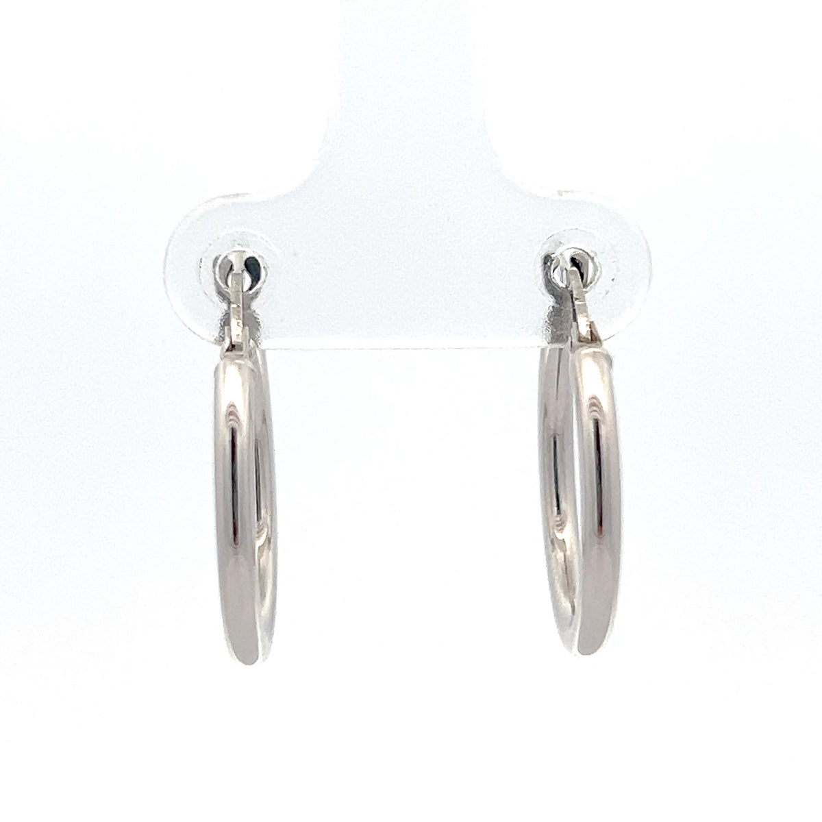 10K White Gold 2mm Tube  Hoop Earrings Medium