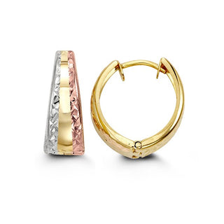 Pendientes de aro / Huggie / con bisagras de oro tricolor de 10 quilates