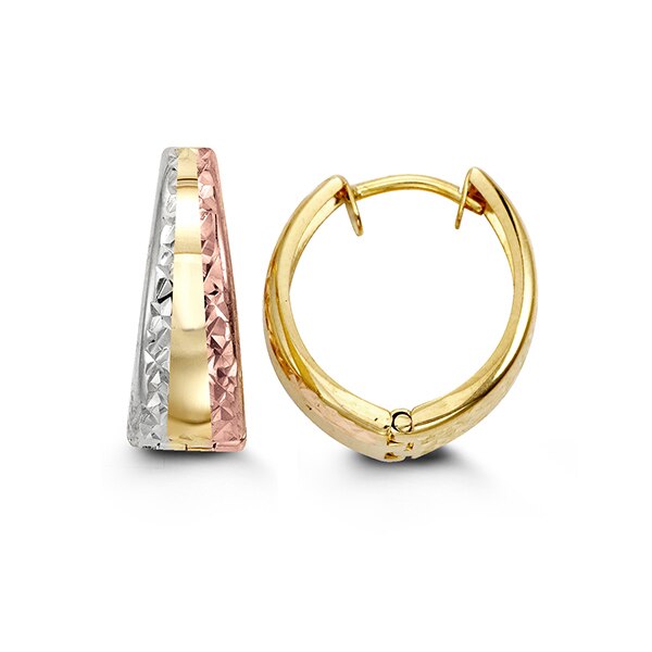 10K Tri Tone Gold Hoop / Huggie / Hinged Earrings