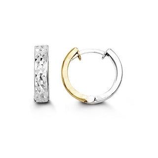 10K 2 Tone Diamond Cut Huggies/Earrings