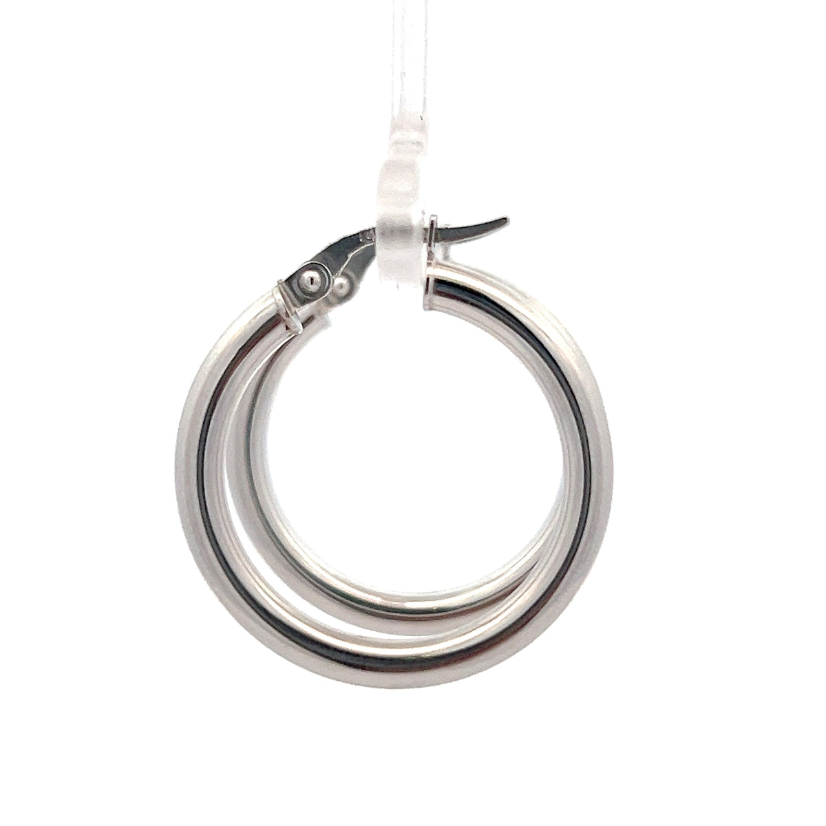 10K White Gold 3mm Tube  Hoop Earrings Large