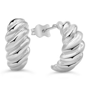 10K White Gold Stud Half Hoop Earring