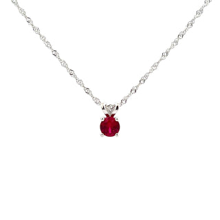 925 Silver Synthetic Ruby Necklace 18"