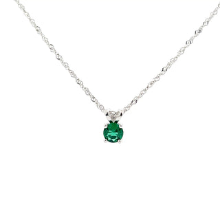 925 Silver Synthetic Emerald Necklace 18"