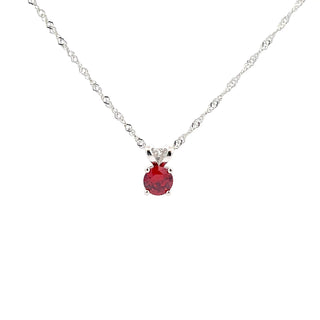 925 Silver Synthetic Garnet Necklace 18"