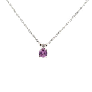 925 Silver Synthetic Pink Topaz Necklace 18"