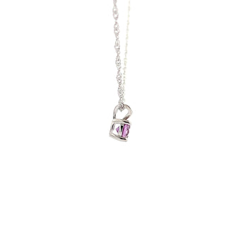 925 Silver Synthetic Pink Topaz Necklace 18"