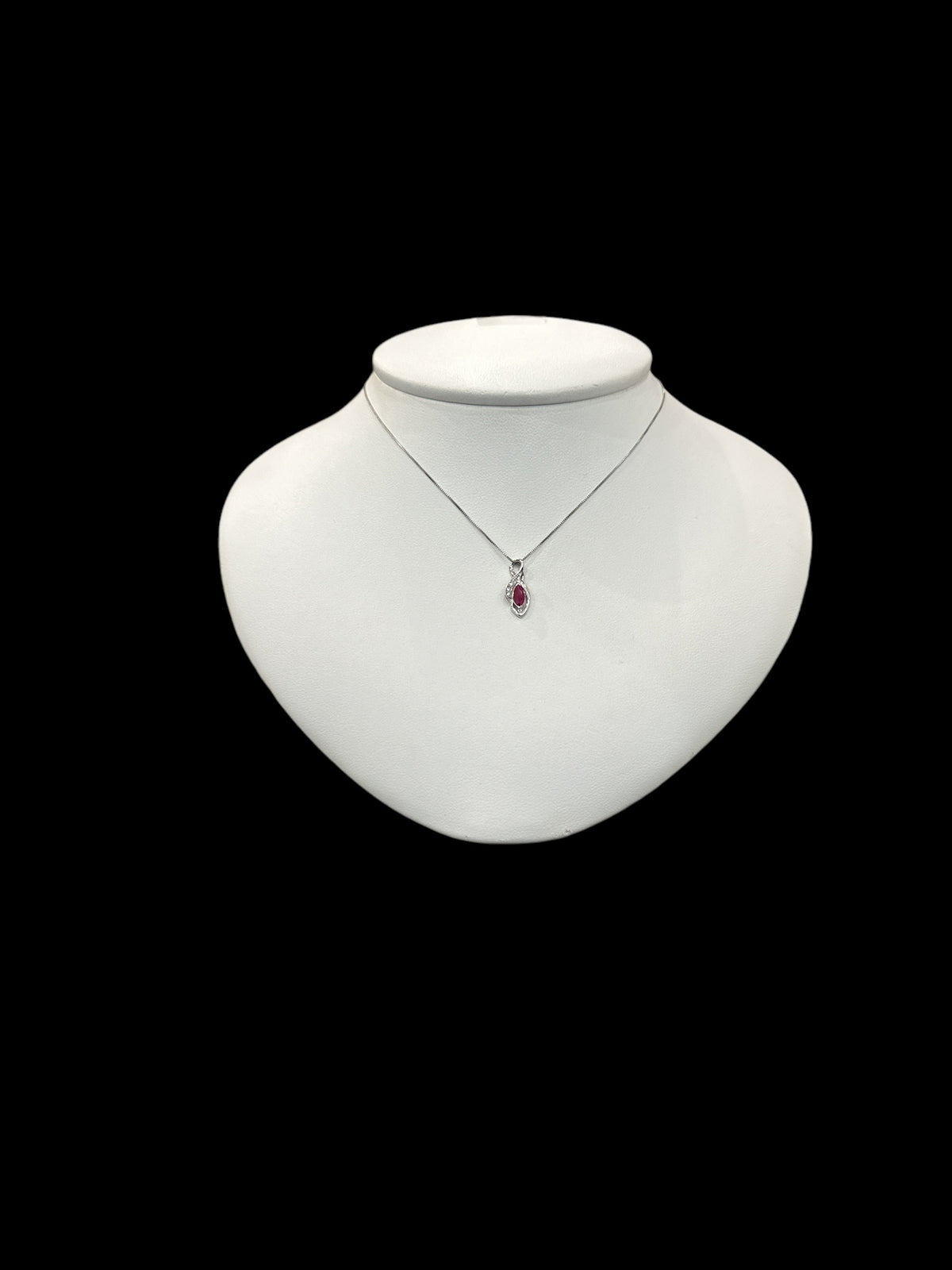 10K White Gold Diamond and Ruby Pendant, 18&quot;