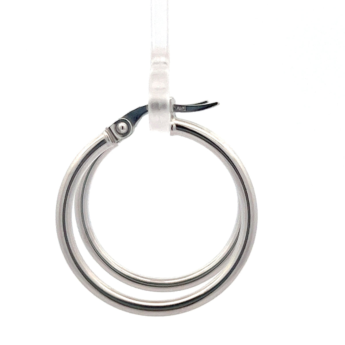 10K White Gold 2mm Tube  Hoop Earrings Large