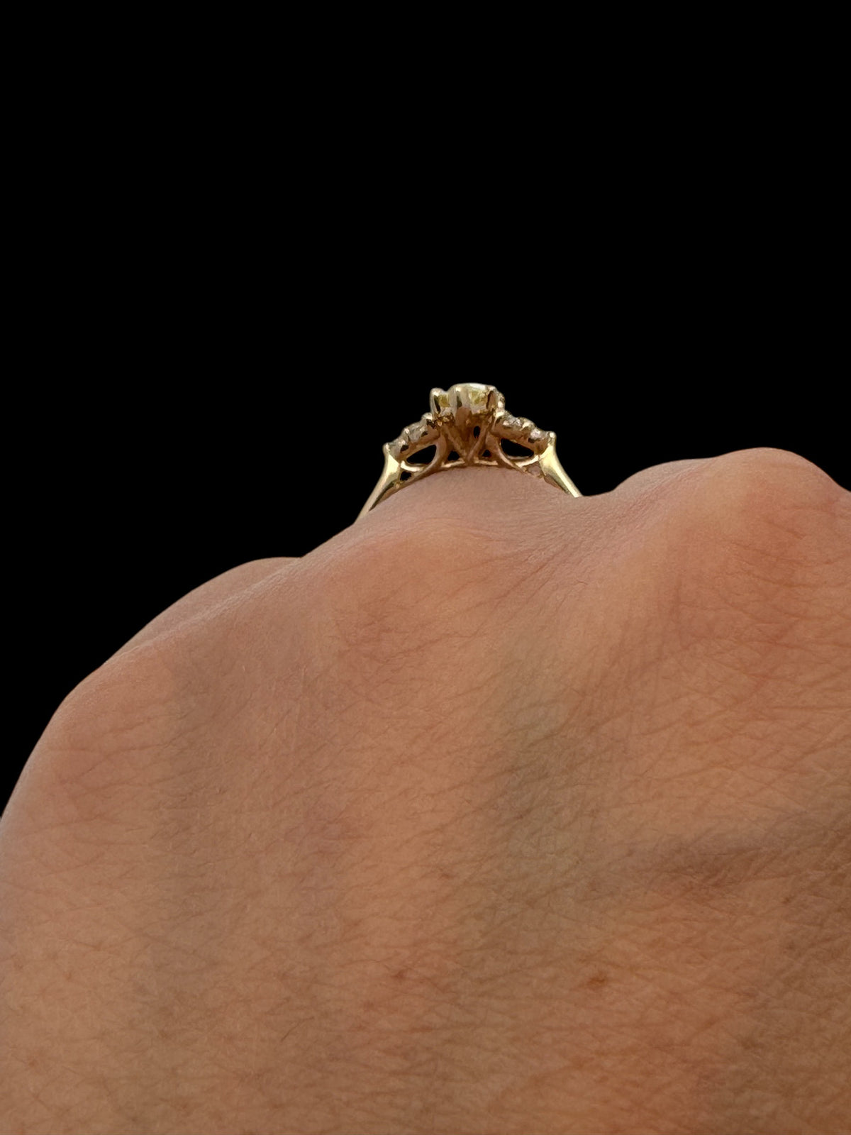 14K Lab Grown Pear Shape Five Claw Diamond Ring