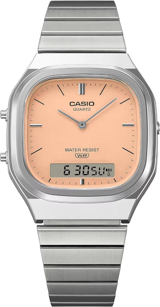 Casio Vintage Matte Orange Dial Stainless Steel Analog-Digital Watch 40.9x35.8mm - AQ240E-4A