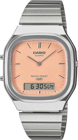 Casio Vintage Matte Orange Dial Stainless Steel Analog-Digital Watch 40.9x35.8mm - AQ240E-4A