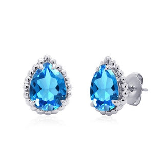 Color stones Lab Created Beaded Pear-Shape Motif Stud Earrings
