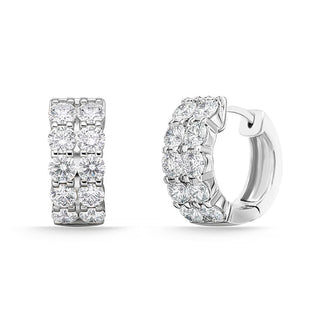 Plated Lab Grown Diamond Double Row Claw Set Hoop Earrings