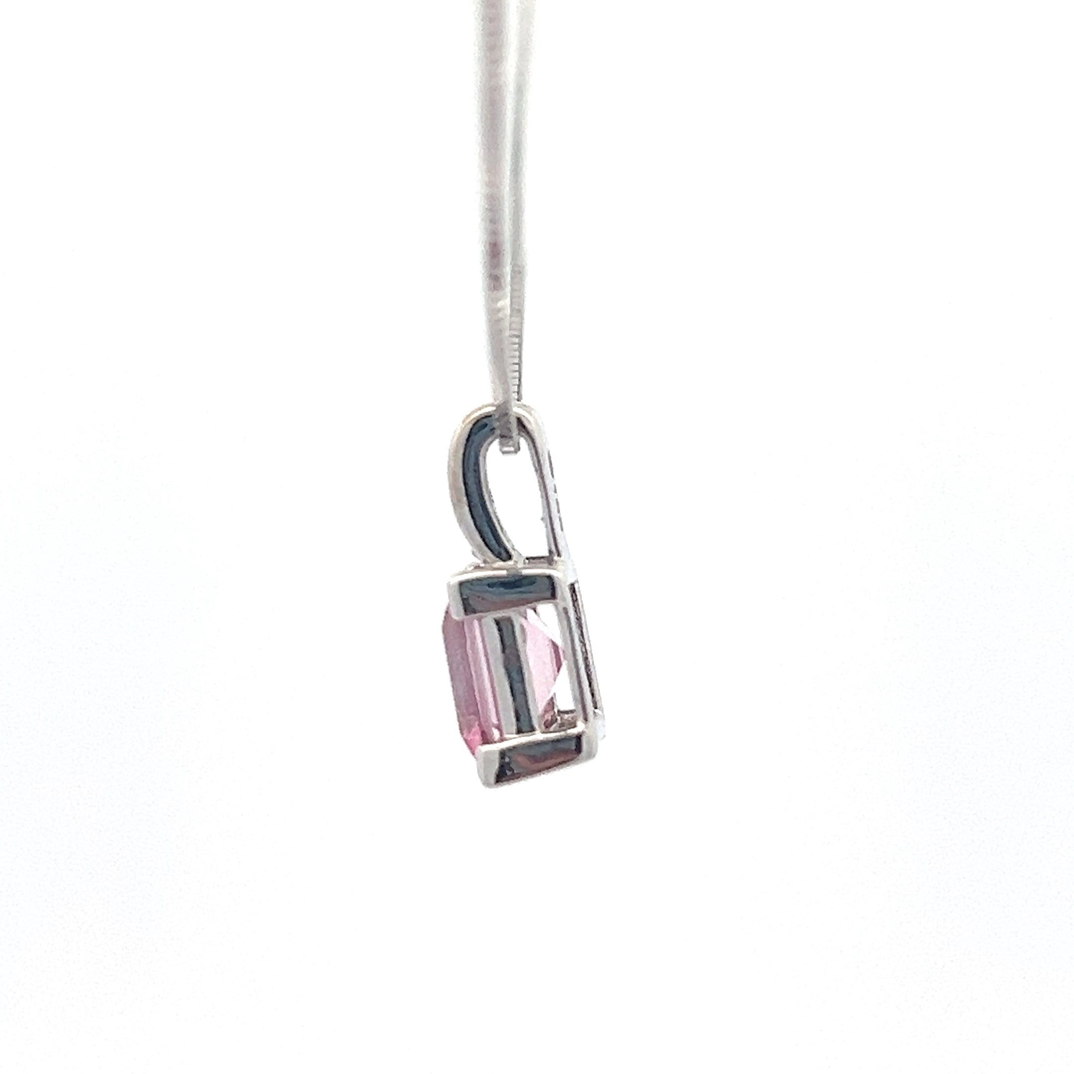 10K White Gold Pink Topaz and Diamond Necklace 18" - White gold