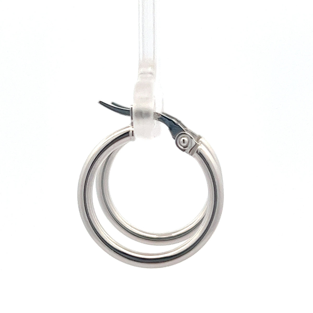 10K White Gold 2mm Tube  Hoop Earrings Medium