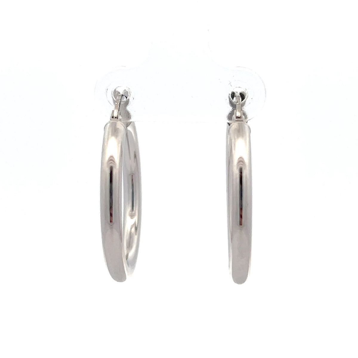 10K White Gold 3mm Tube  Hoop Earrings Large