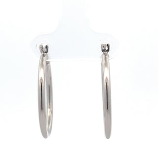 10K White Gold 2mm Tube  Hoop Earrings Large