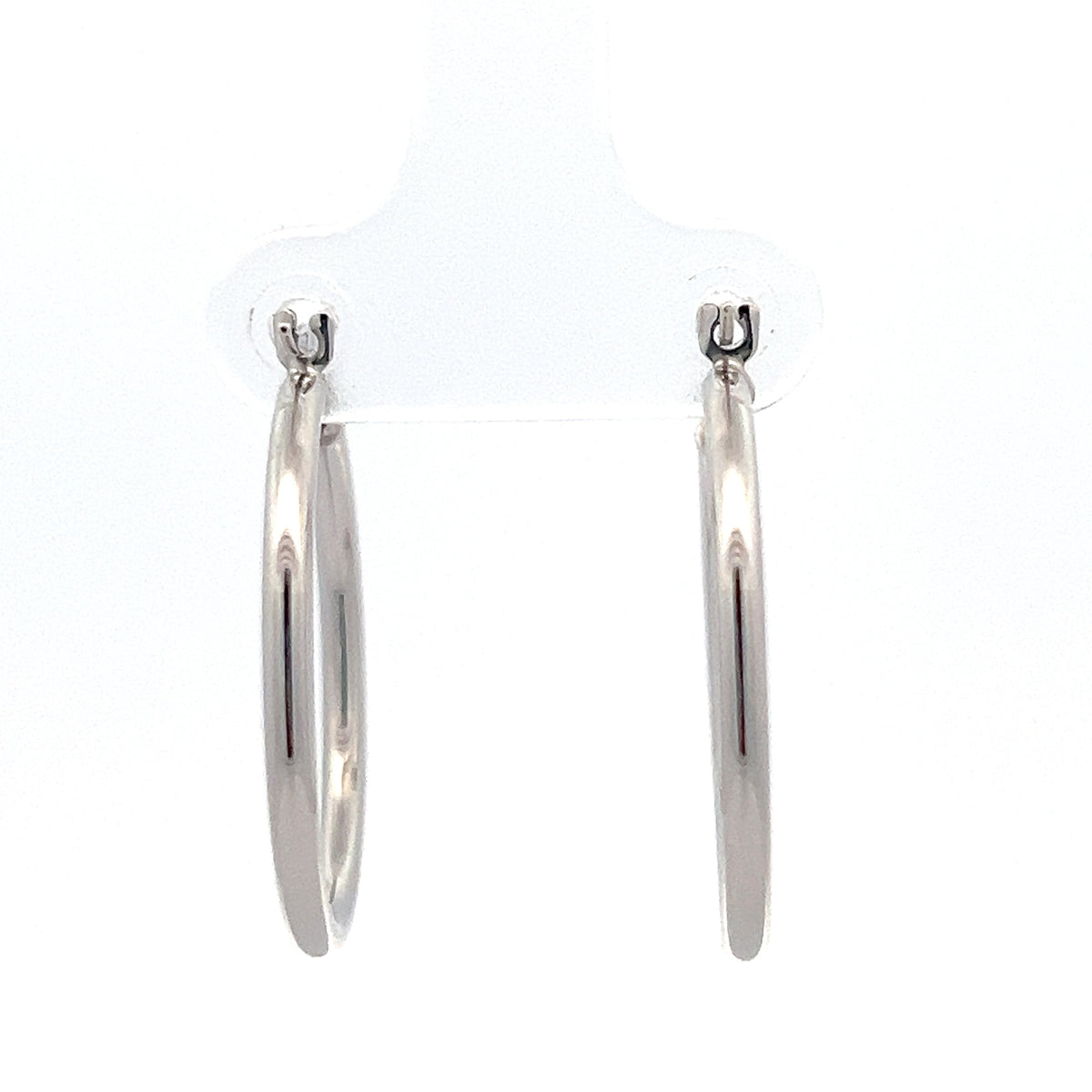 10K White Gold 2mm Tube  Hoop Earrings Large
