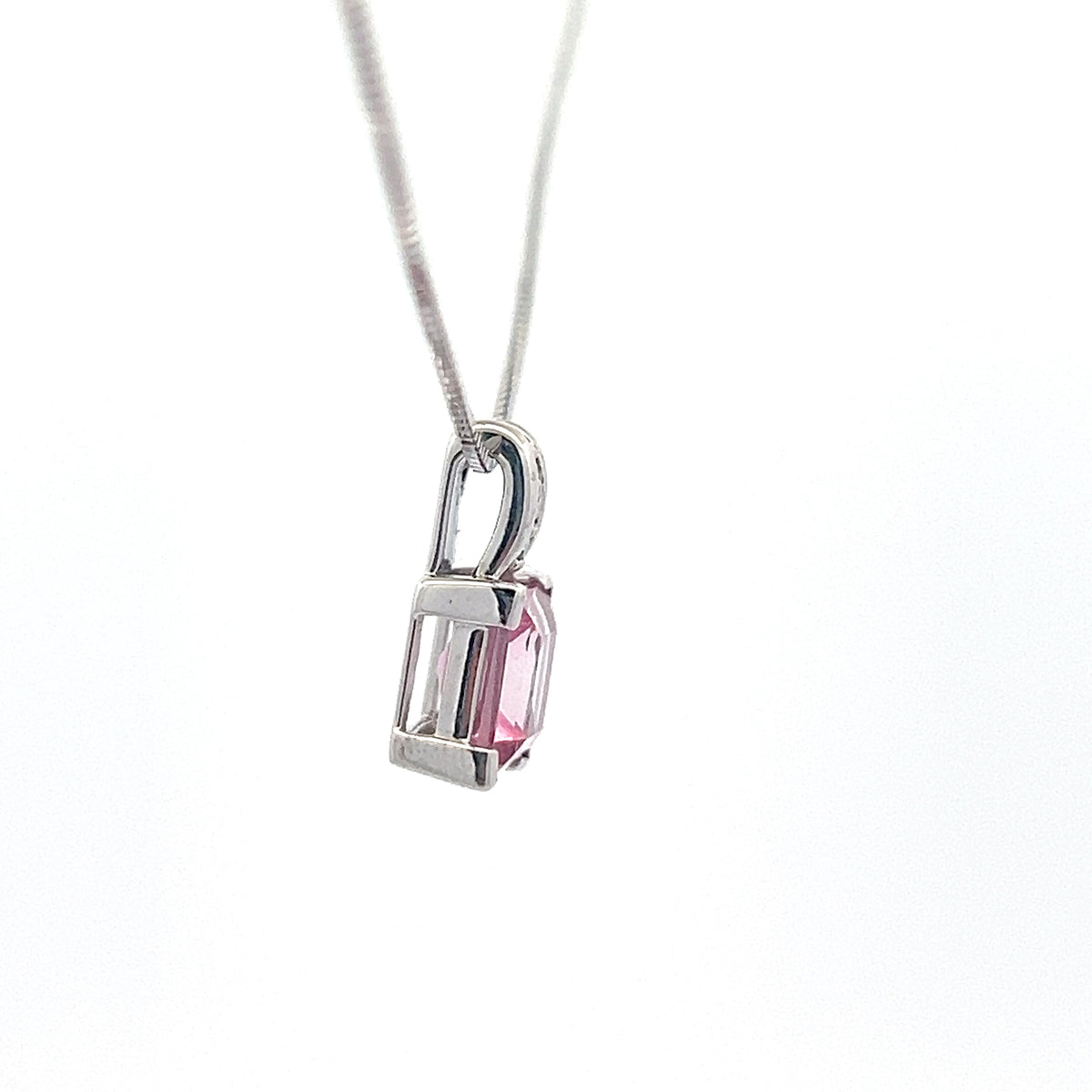 10K White Gold Pink Topaz and Diamond Necklace 18"
