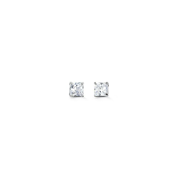 14K White Gold Princess Cut Cubic Zirconia Earrings - 3mm