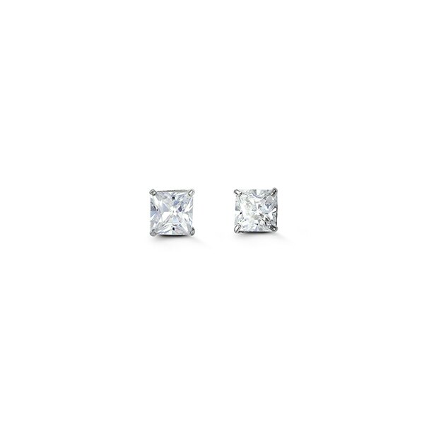 14K White Gold Princess Cut Cubic Zirconia Earrings - 4mm