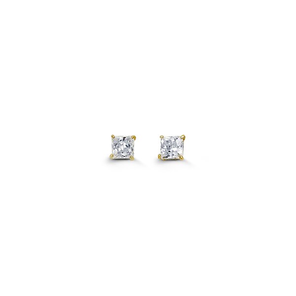 14K Yellow Gold Princess Cut Cubic Zirconia Earrings - 3mm