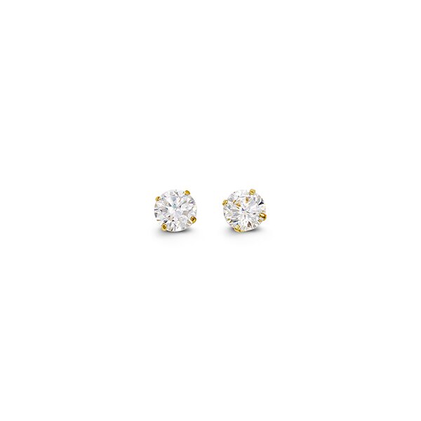 14K Yellow Gold 4mm Round Cubic Zirconia Stud Earrings