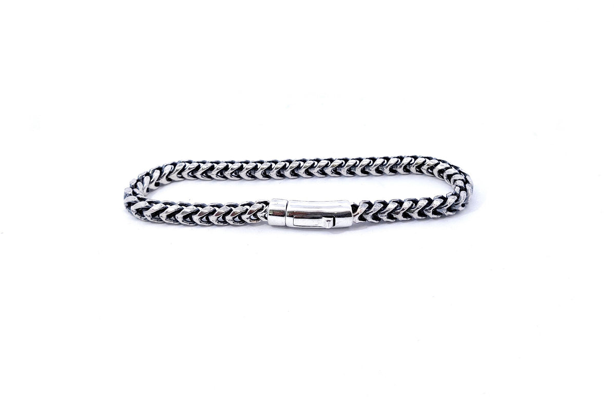 TRACKING - 925 Sterling Silver Franco Bracelet with Bar Lock Clasp - 8.5 Inches