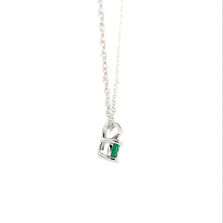 925 Silver Synthetic Emerald Necklace 18"