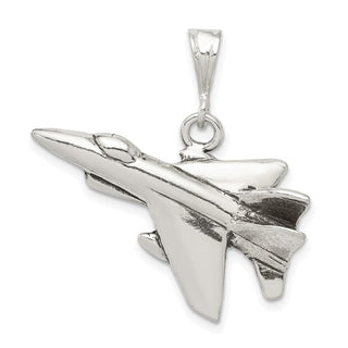 925 sterling silver jet fighter charm with an antique finish.