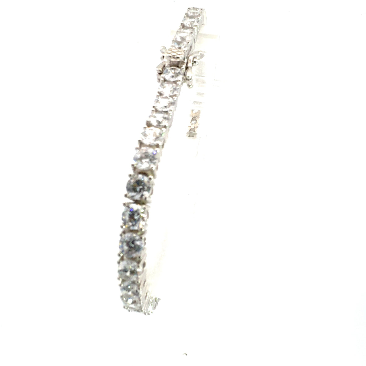 925 Sterling Silver 4mm Cubic Zirconia Tennis Link Bracelet  -  8 Inches