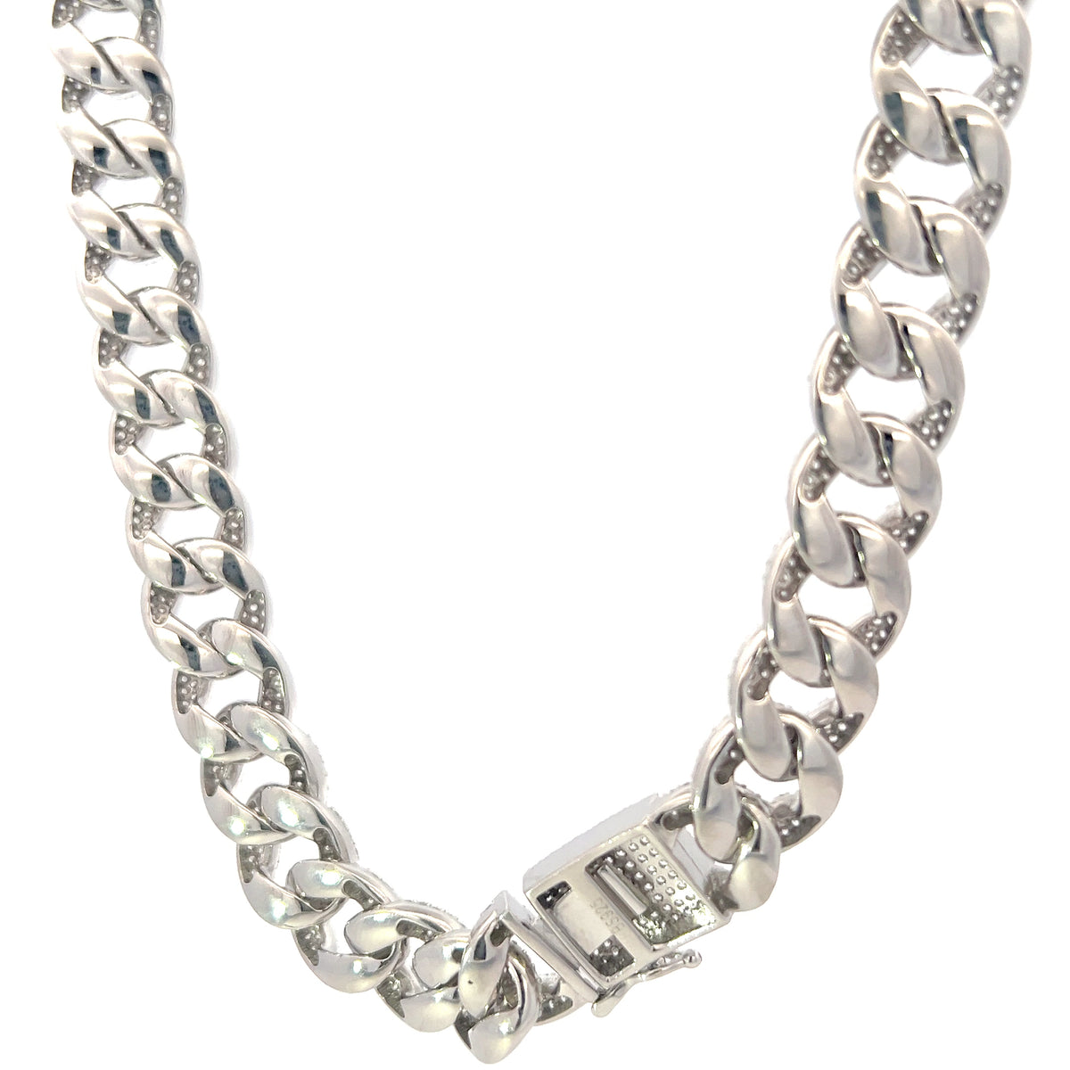 925 Sterling Silver 6mm Miami Cuban Curb Chain with Cubic Zirconias - 22 Inches